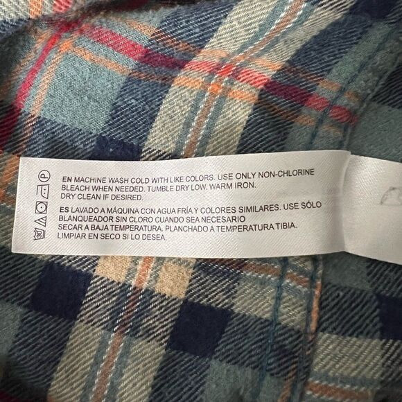 Denim & Flower Mens Shirt Large Flannel Button Down Plaid Long Sleeve Blue Red - Picture 9 of 12